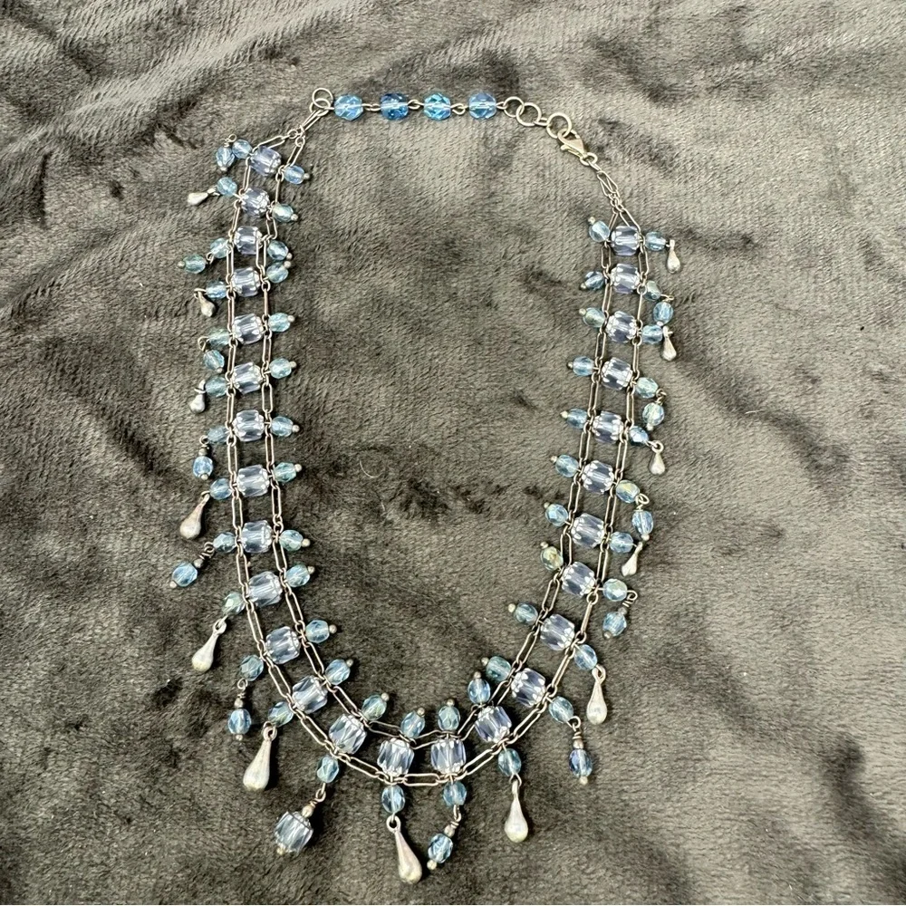 Vintage Light Blue Beads with Silver Teardrops Choker